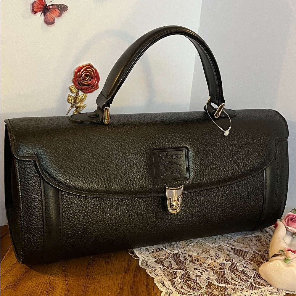 Burberrys Black Leather Satchel